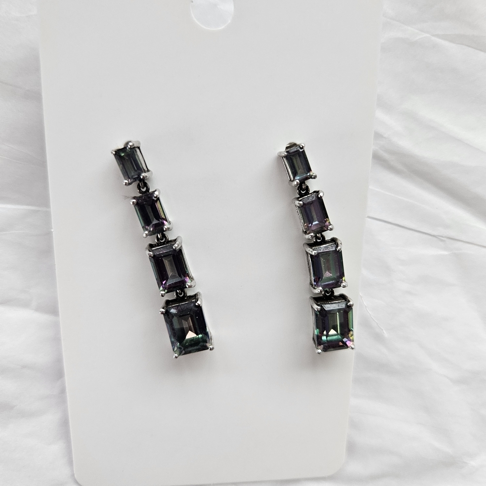 Elegant Silver Mystic Fire Topaz Drop Earrings